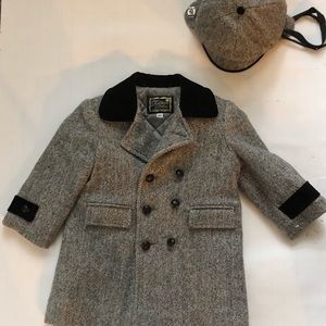 Fieldston Clothes Boys Wool/Velvet Collar Lined Dress Coat with Hat Sz 3